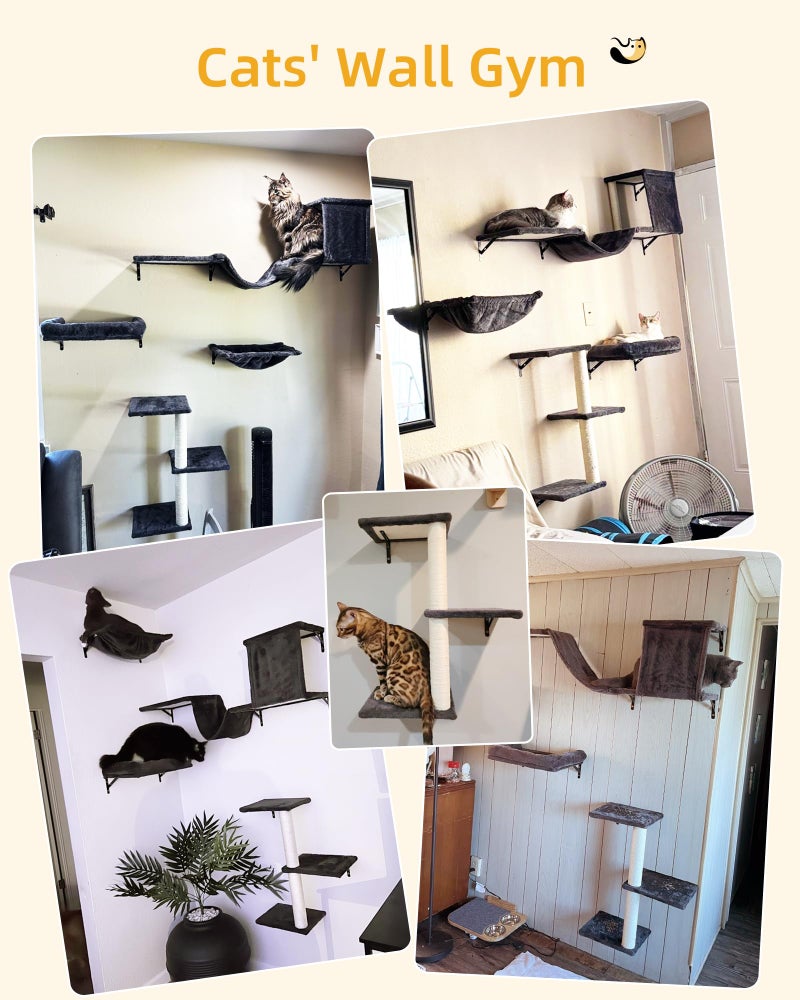 Aechonow Heavy Duty Cat Wall Shelves for Indoor Cats Large Adult, 17'' Large Hammock and Perch Bed for Wall, 5-in-1 Wall-Mounted Cat Climbing Set for Multi-Room Use - Image 2