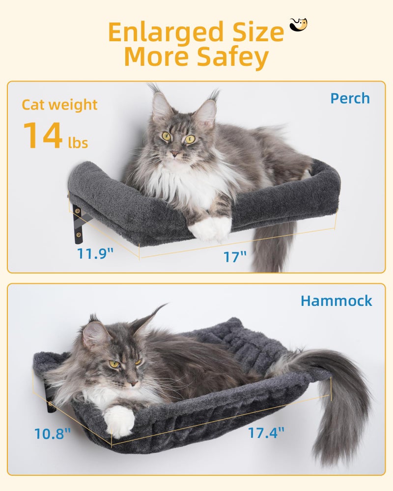 Aechonow Heavy Duty Cat Wall Shelves for Indoor Cats Large Adult, 17'' Large Hammock and Perch Bed for Wall, 5-in-1 Wall-Mounted Cat Climbing Set for Multi-Room Use - Image 4