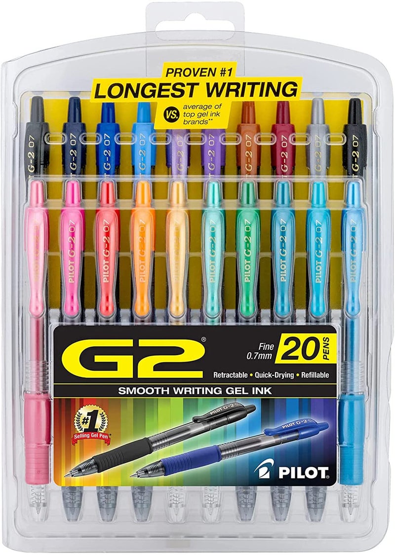 Pilot G2 Premium Gel Roller Pens, Fine Point 0.7 mm Assorted Colors, Pack of 20 - Image 1