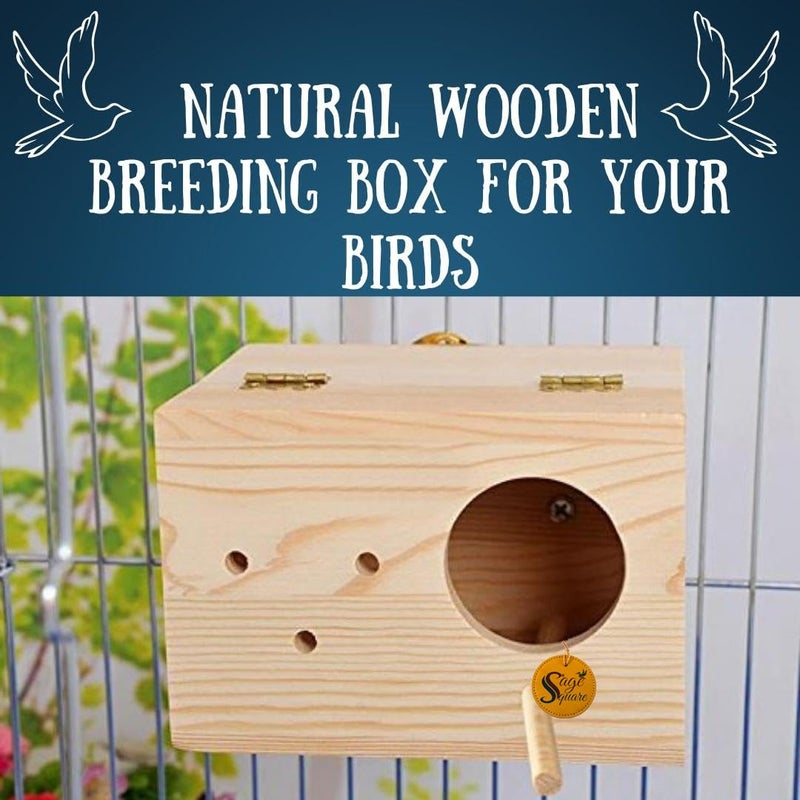 Sage Square Jumbo Size Natural Wood Mountable Nest Cum Breeding Box with Perch Attached (Design for Medium Size Birds) - Image 3