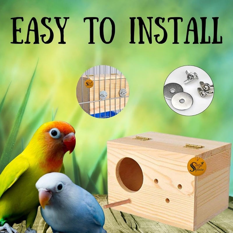 Sage Square Jumbo Size Natural Wood Mountable Nest Cum Breeding Box with Perch Attached (Design for Medium Size Birds) - Image 4