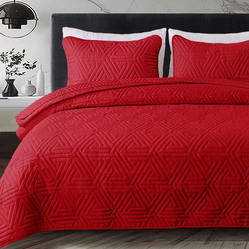 Whale Flotilla Soft Queen Size Quilt Set for All Seasons 3Piece Ultrasonic Geometric Quilts Bedding Set Lightweight Reversible Bedspread Coverlet Bed Cover with 2 Pillow Shams Red