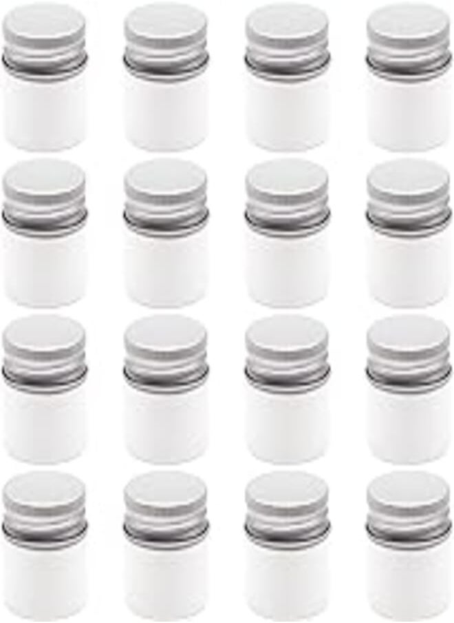 ARTISTIC - Art 20 Pieces Glitter White Plastic Jar (30ml Size) - Glitter Silver Tone Metal Lid - High Quality Healthy Refill Plastic Empty Storage Jar for Empty Round Tins Storage Jar - By Artistic - Image 1