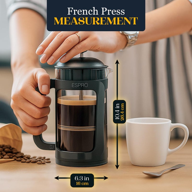 ESPRO P3 French Press Coffee Maker â€“ Patented Double Micro-Filter for Grit-Free Brew, Heat Resistant thicker Borosilicate Glass Coffee press â€“ (32 oz) - Image 3