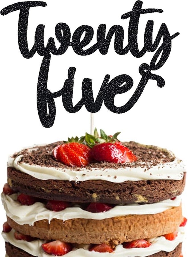TrifleArte Twenty Five Birthday Cake Topper | Black Glitter | 25th Anniversary Party Decoration | Double-Sided | Durable & Elegant Smash Cake Décor for Boys & Girls - Image 1