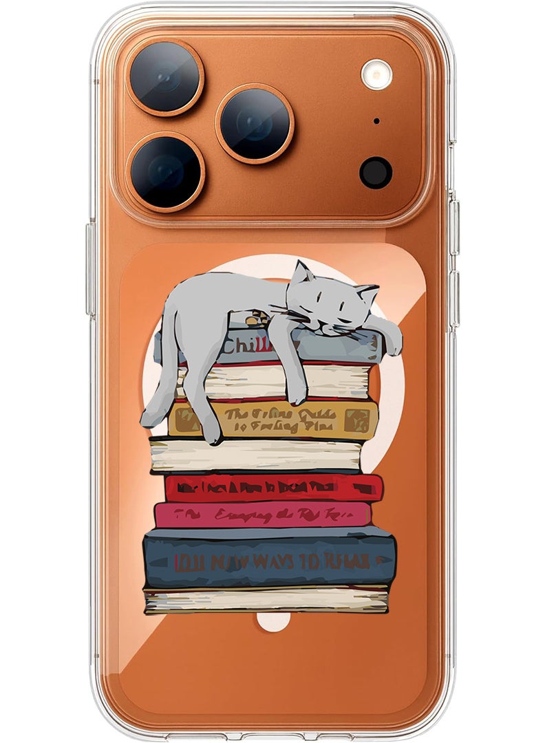 Theodor Magnetic Case for Apple iPhone 17 Pro Compatible with MagSafe Wireless Charging, Shockproof Phone Bumper Cover - Cat on books - Image 1