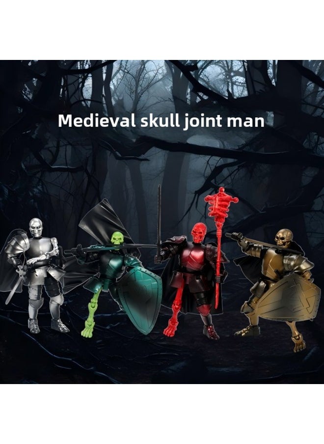 null - Medieval Skeleton Figure Toy Robot Figure Joint Movable Doll Ornaments Creative Decompression Wholesale-Color:[magnetic Suction] Retro Red +1 Stand - Image 1