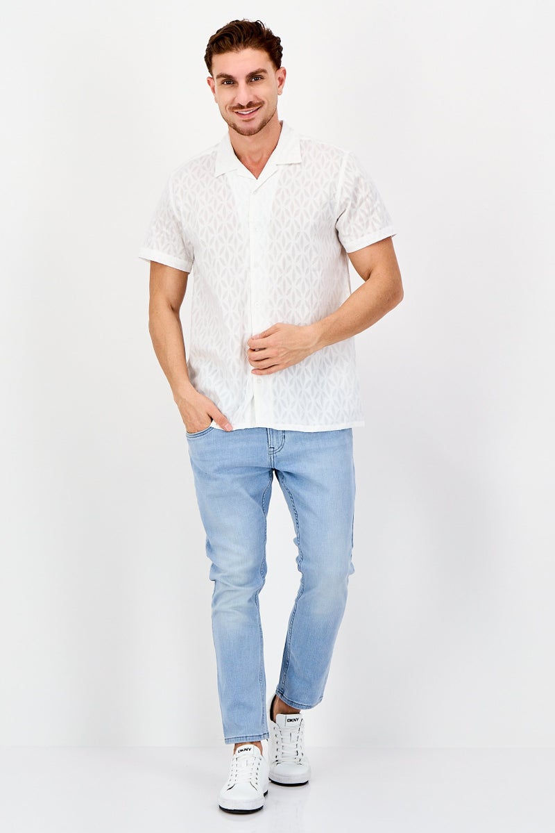Threadbare Men Regular Fit Textured Short Sleeve Casual Shirt, White - Image 3