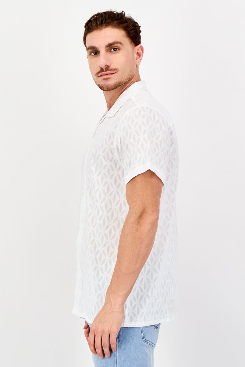 Threadbare Men Regular Fit Textured Short Sleeve Casual Shirt, White - Image 4