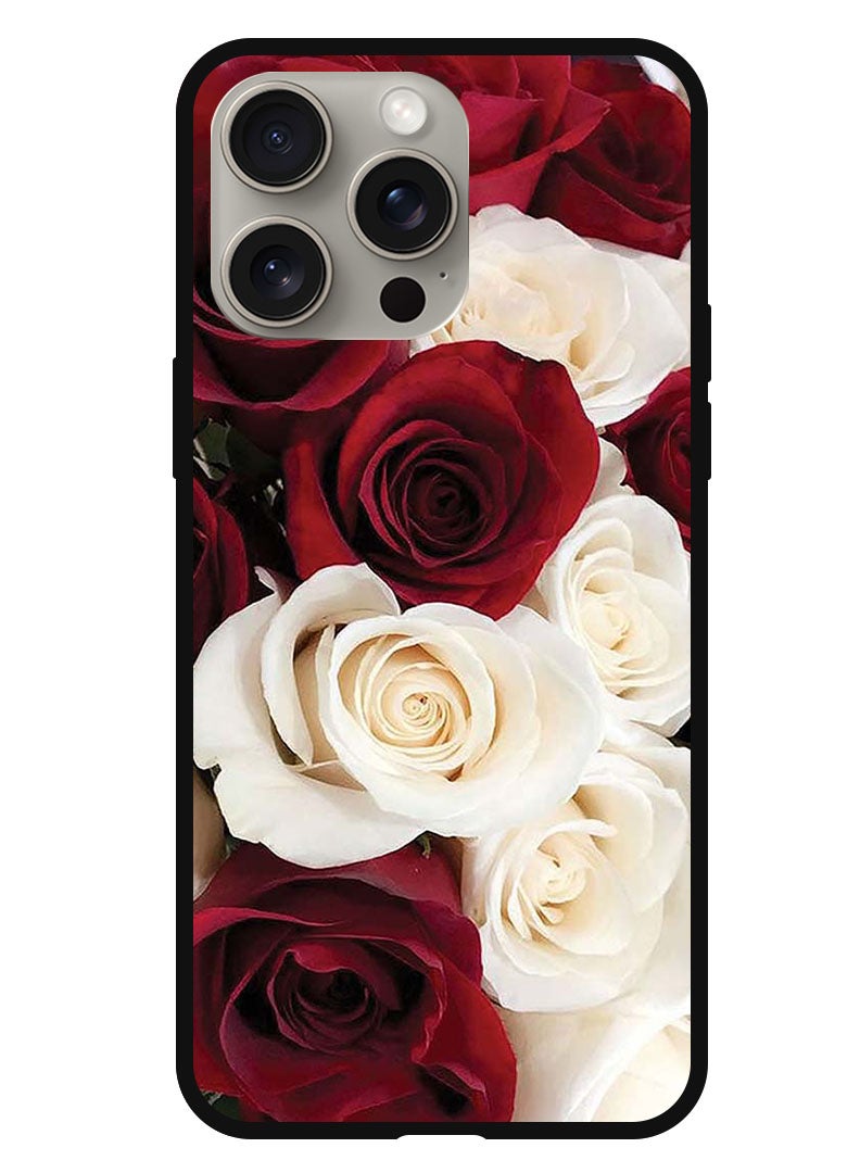 Theodor حافظة واقية مضادة للخدش وصدمات غطاء بامبر لجهاز آيفون 15 برو زهور بيضاء وحمراء - Image 1