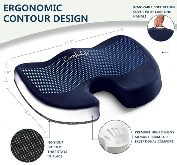 ComfiLife Premium Seat Cushion  100% Memory Foam Office Chair Cushion, Back Relief (Navy) - Image 3