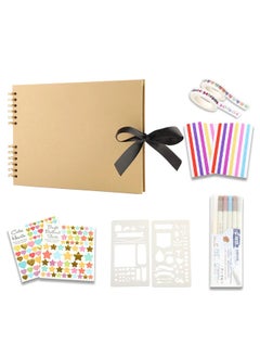O Ozone 80 Pages Scrapbook Photo Album DIY Handmade Album Scrapbook Set with Metallic Markers, Craft Paper Stickers Artboards  - Kraft Yellow  - Image 1