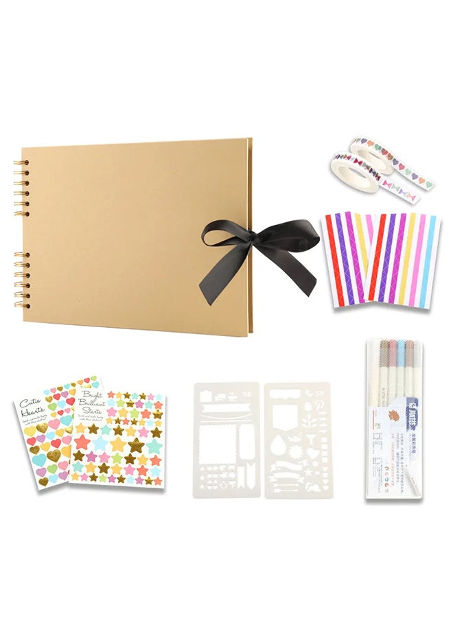 O Ozone 80 Pages Scrapbook Photo Album DIY Handmade Album Scrapbook Set with Metallic Markers, Craft Paper Stickers Artboards  - Kraft Yellow  - Image 1
