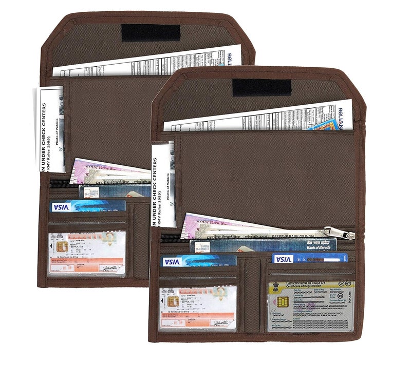 DAHSHA 2 Pack Two Wheeler/Car Document Holder, Vehicle Document Storage Wallet for Registration & Insurance Card, Driving Licence, RC Book, PUC- Brown - Image 1