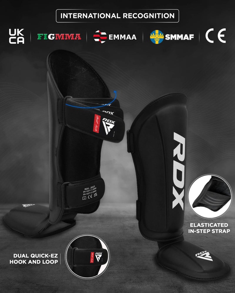 RDX Shin Guards Kickboxing Muay Thai, SATRA SMMAF Approved, Premium Maya Hide Leather, Leg Instep Protection Pads, MMA Martial Arts Kicking Sparring Training Gear, BJJ Karate Boxing Taekwondo, Black - Image 2