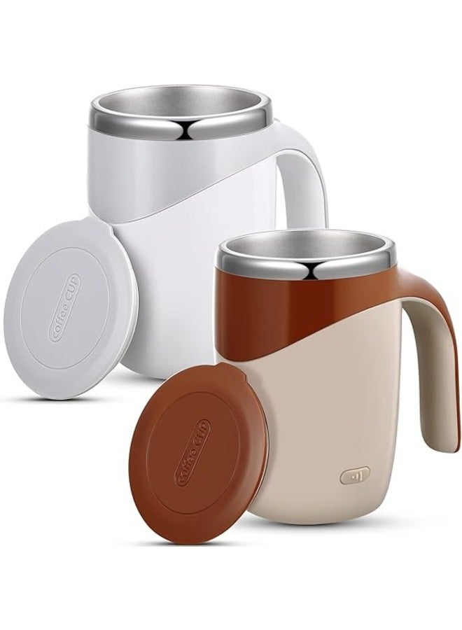 Self Stirring Coffee Mug 2 Pieces Rotating Home Office Travel Stirring Mug Automatic Mug Stirring Coffee Mug Self Stirring Stainless Steel Mug - Image 1