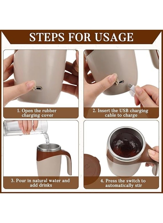 Self Stirring Coffee Mug 2 Pieces Rotating Home Office Travel Stirring Mug Automatic Mug Stirring Coffee Mug Self Stirring Stainless Steel Mug - Image 3
