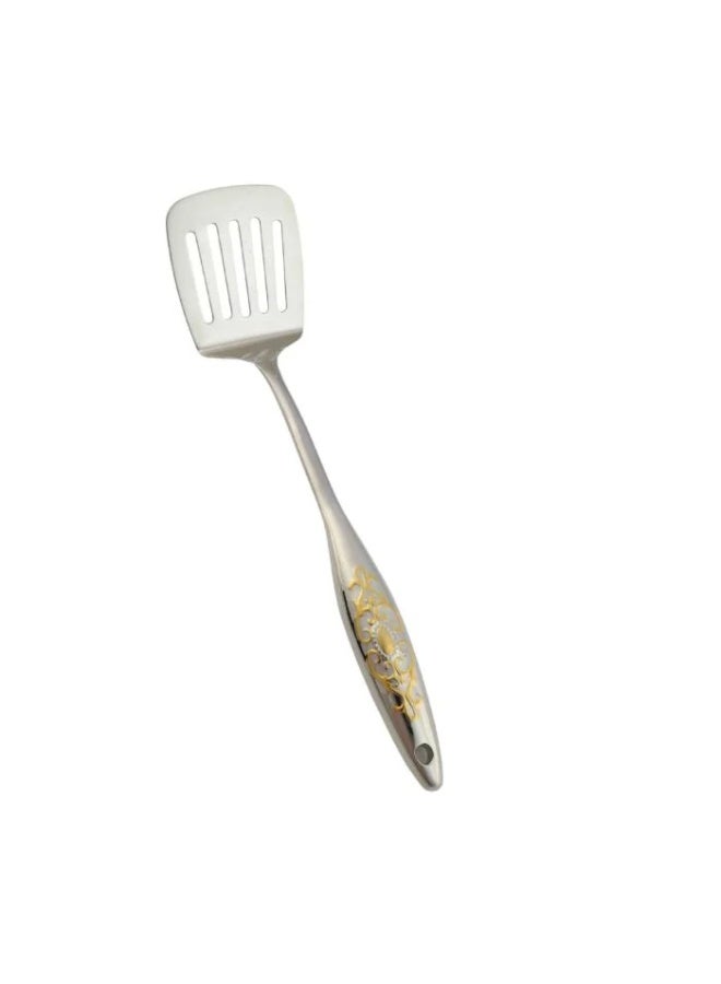 alsaifhome Large Flat Stainless Steel Spatula – Silver with Gold Accents