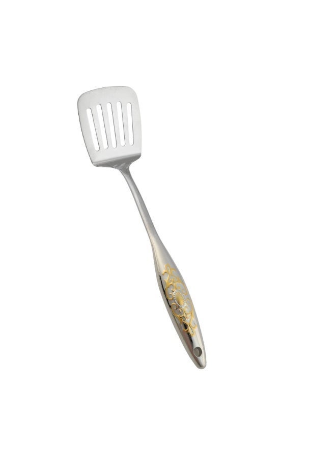 alsaifhome Large Flat Stainless Steel Spatula – Silver with Gold Accents - Image 1