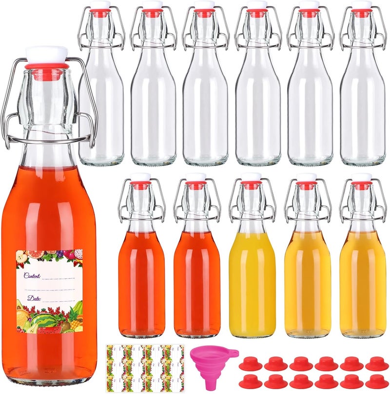 SZUAH 8 oz Swing Top Glass Bottles 12Pack, Reusable Flip Top Glass Bottle for Kombucha, Home Brewing, Beer, Beverage Storage(240ml, Set of 12) - Image 1