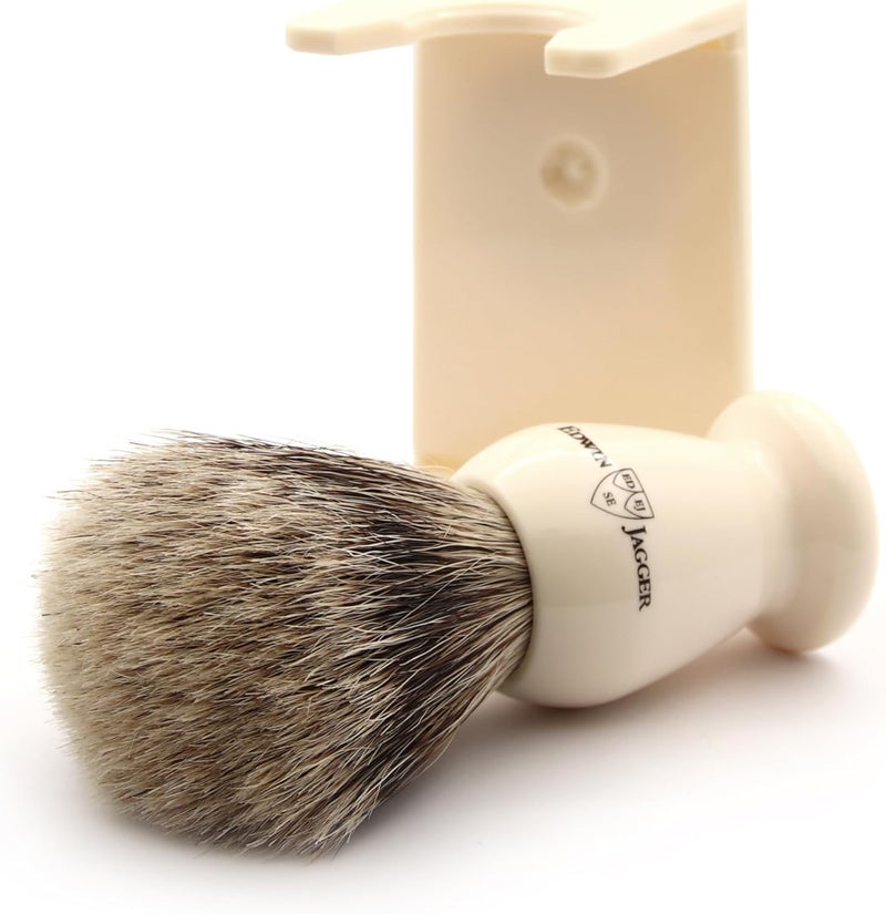 Edwin Jagger 1EJ947SDS Classic Best Badger Hair Exfoliating Shaving Brush with Stand for Shaving Cream or Shaving Soap for Men and Women Imitation Ivory - Image 4