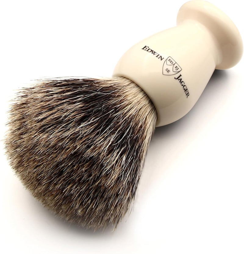 Edwin Jagger 1EJ947SDS Classic Best Badger Hair Exfoliating Shaving Brush with Stand for Shaving Cream or Shaving Soap for Men and Women Imitation Ivory - Image 2
