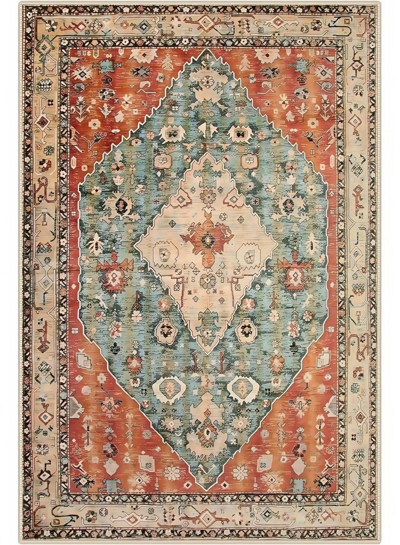 سجادة ناعمة ومريحة لغرفة المعيشة تحتوي على تصميم فارسي كلاسيكي، سهلة التنظيف ومقاومة للانزلاق، قابلة للغسل. - Image 1