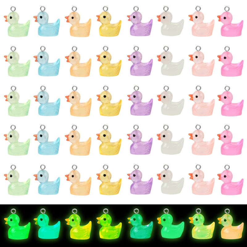 BENOSPACE 48Pcs Luminous Duck Charms Glow in The Dark Beads Mini Resin Duck Shape Pendant Animal UV Bead Solar Bead DIY Accessories for Jewelry Making Necklaces Bracelets Earrings Arts Supplies Crafts