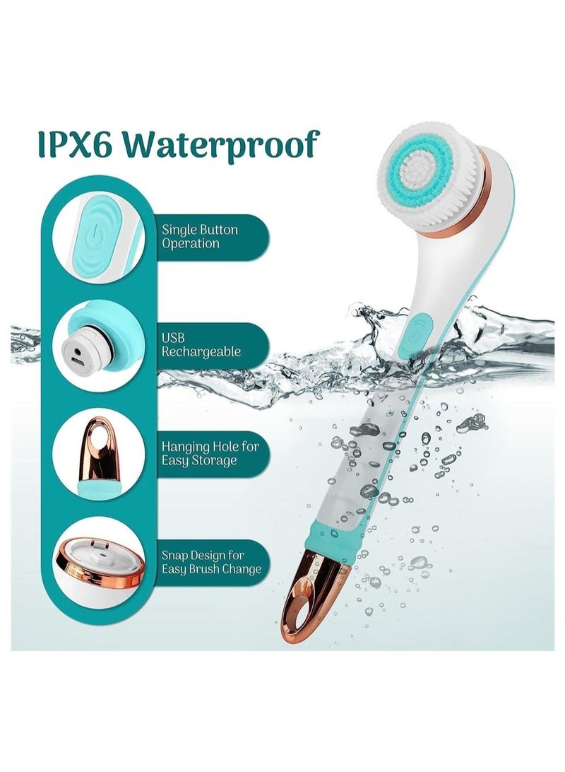 فرشاة الجسم الكهربائية ، الدش مع مقبض طويل فرك الظهر 4 رؤساء دوارة الناقل التسلسلي العام سيليكون القابلة لإعادة الشحن - Image 4