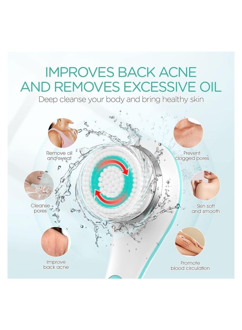 فرشاة الجسم الكهربائية ، الدش مع مقبض طويل فرك الظهر 4 رؤساء دوارة الناقل التسلسلي العام سيليكون القابلة لإعادة الشحن - Image 5