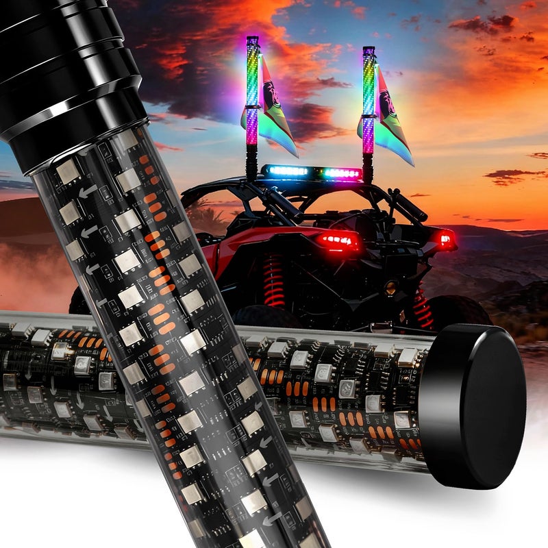AUDEXEN New Tpye of Smoked Lens RGB Whip Lights, 2FT Spiral Led Lighted Whips, Plug & Play Spring, App & Remote Control, for SXS UTV ATV Off-Road RZR for Polaris Can-Am Truck 4X4 Sand Buggy Dune - Image 1