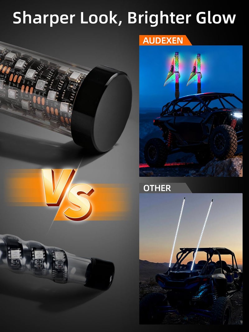 AUDEXEN New Tpye of Smoked Lens RGB Whip Lights, 2FT Spiral Led Lighted Whips, Plug & Play Spring, App & Remote Control, for SXS UTV ATV Off-Road RZR for Polaris Can-Am Truck 4X4 Sand Buggy Dune - Image 5