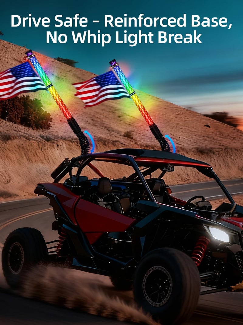 AUDEXEN New Tpye of Smoked Lens RGB Whip Lights, 2FT Spiral Led Lighted Whips, Plug & Play Spring, App & Remote Control, for SXS UTV ATV Off-Road RZR for Polaris Can-Am Truck 4X4 Sand Buggy Dune - Image 4