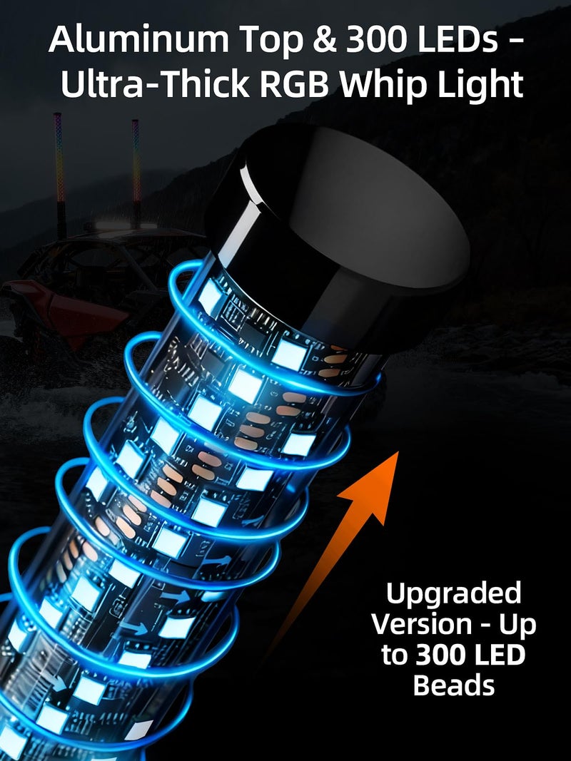 AUDEXEN New Tpye of Smoked Lens RGB Whip Lights, 2FT Spiral Led Lighted Whips, Plug & Play Spring, App & Remote Control, for SXS UTV ATV Off-Road RZR for Polaris Can-Am Truck 4X4 Sand Buggy Dune - Image 3
