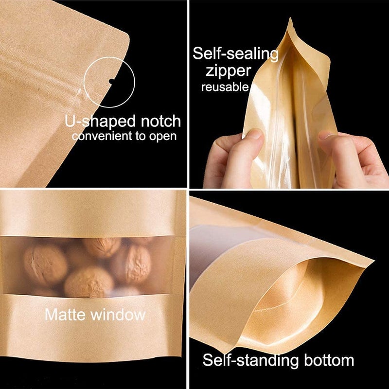 Dharj with DJ DharjReusable Zip Lock Brown Kraft Stand Up Paper Pouch Bags for MultiPurpose Storage 8X12 Pack of 20 - Image 3