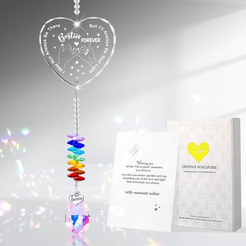 Hoemwarm Best Friend Birthday Gifts Bestie Gifts Crystal Suncatcher for Women Unique BFF Soul Sisters Hanging Crystal Heart Sun Catcher Ornament Gift for Windows Hanging Decoration - Image 1
