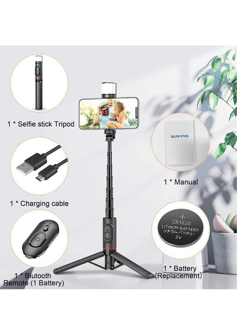 إلترازون Selfie Stick Tripod With Fill Light，Extendable Bluetooth Selfie Stick With Wireless Remote,Compatible With Most Android & IPhone IOS Device (C) - Image 5