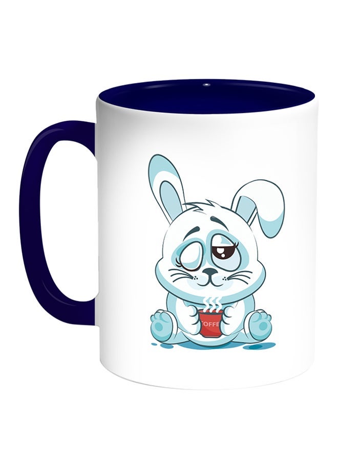 Rabbit Printed Coffee Mug White/Blue 11ounce
