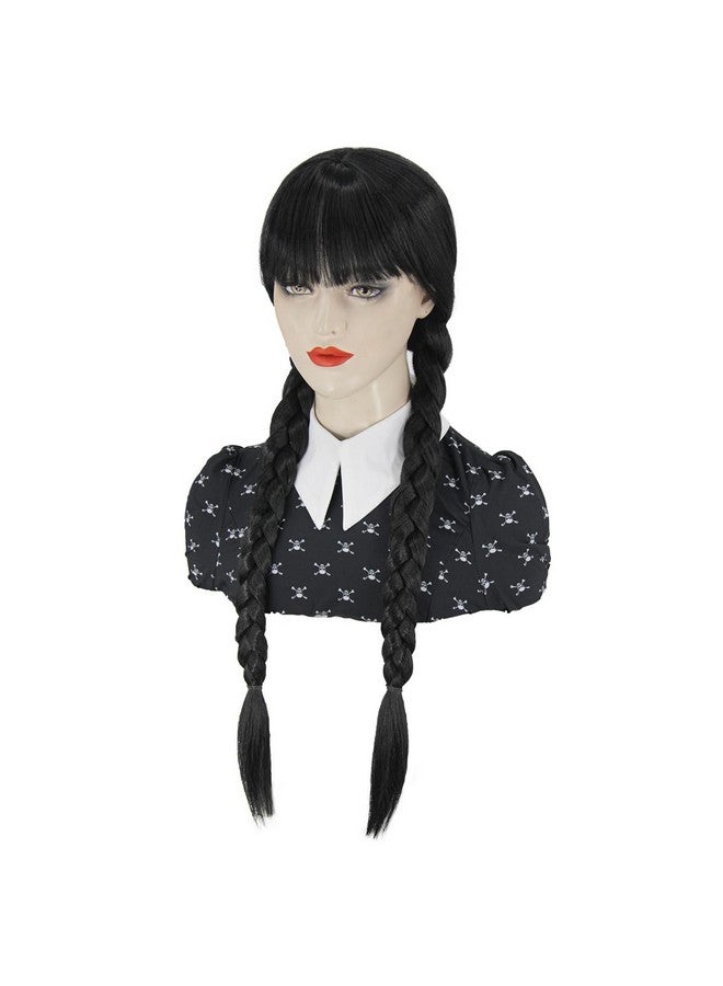 Juziviee باروكة Wednesday Addams للنساء والفتيات، باروكة طويلة سوداء مضفرة لزي Wednesday Addams للفتيات، باروكة ناعمة لطيفة مع غطاء شعر مستعار Jz025Bk - Image 5