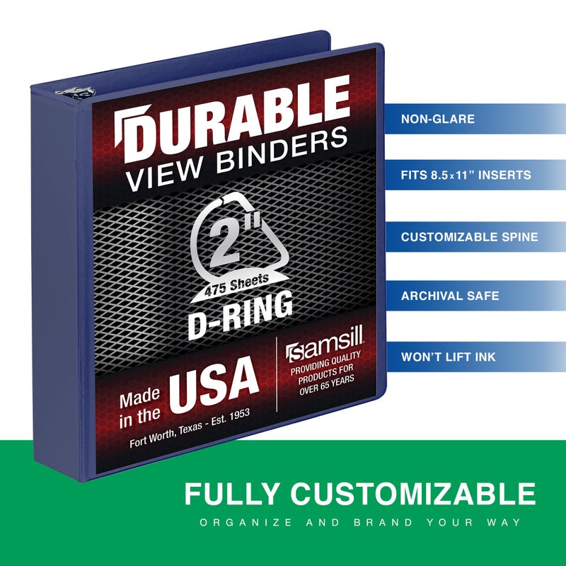 Samsill Durable 2 Inch Binder, Made in The USA, D Ring Binder, Customizable Clear View Cover, Midnight Blue, Holds 475 Pages - Image 2