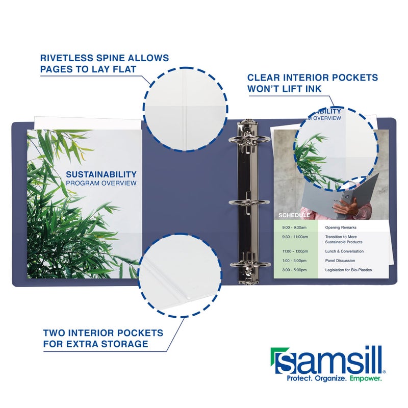 Samsill Durable 2 Inch Binder, Made in The USA, D Ring Binder, Customizable Clear View Cover, Midnight Blue, Holds 475 Pages - Image 4
