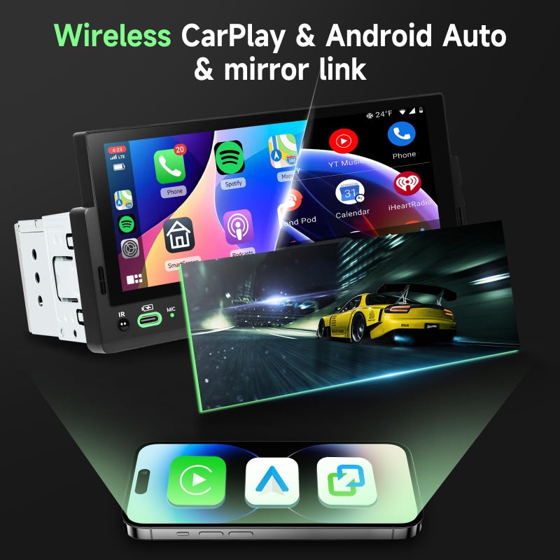Driauto Single Din Touch Screen Car Stereo with Wireless Carplay and Android Auto, Universal Car Radio 1 DIN HD MP5 car Player 6.86" Support Bluetooth Mirror Link Steering Wheel Control EQ FM USB Type-C - Image 2