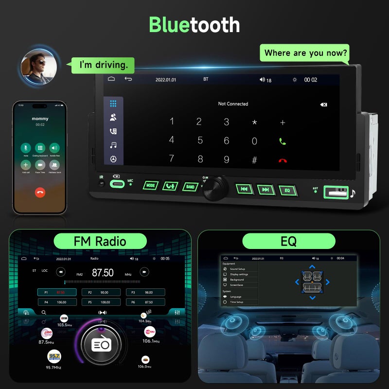 Driauto Single Din Touch Screen Car Stereo with Wireless Carplay and Android Auto, Universal Car Radio 1 DIN HD MP5 car Player 6.86" Support Bluetooth Mirror Link Steering Wheel Control EQ FM USB Type-C - Image 4