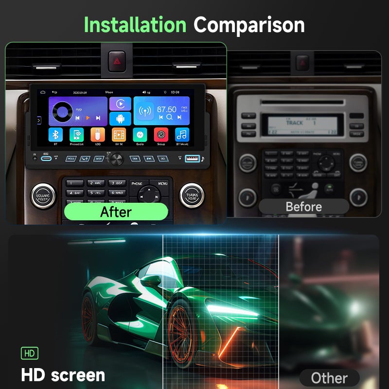 Driauto Single Din Touch Screen Car Stereo with Wireless Carplay and Android Auto, Universal Car Radio 1 DIN HD MP5 car Player 6.86" Support Bluetooth Mirror Link Steering Wheel Control EQ FM USB Type-C - Image 3