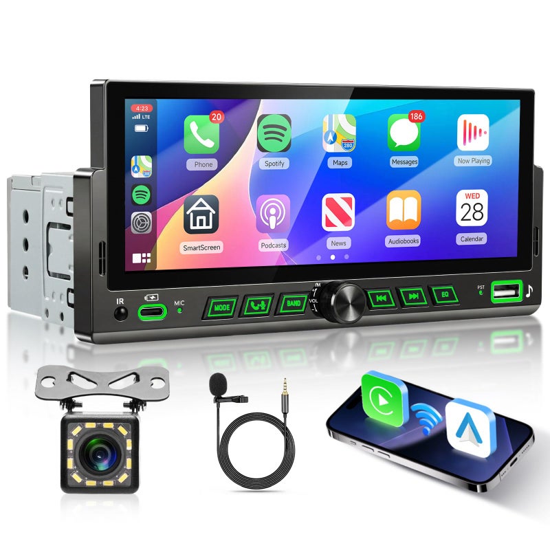 Driauto Single Din Touch Screen Car Stereo with Wireless Carplay and Android Auto, Universal Car Radio 1 DIN HD MP5 car Player 6.86" Support Bluetooth Mirror Link Steering Wheel Control EQ FM USB Type-C - Image 1