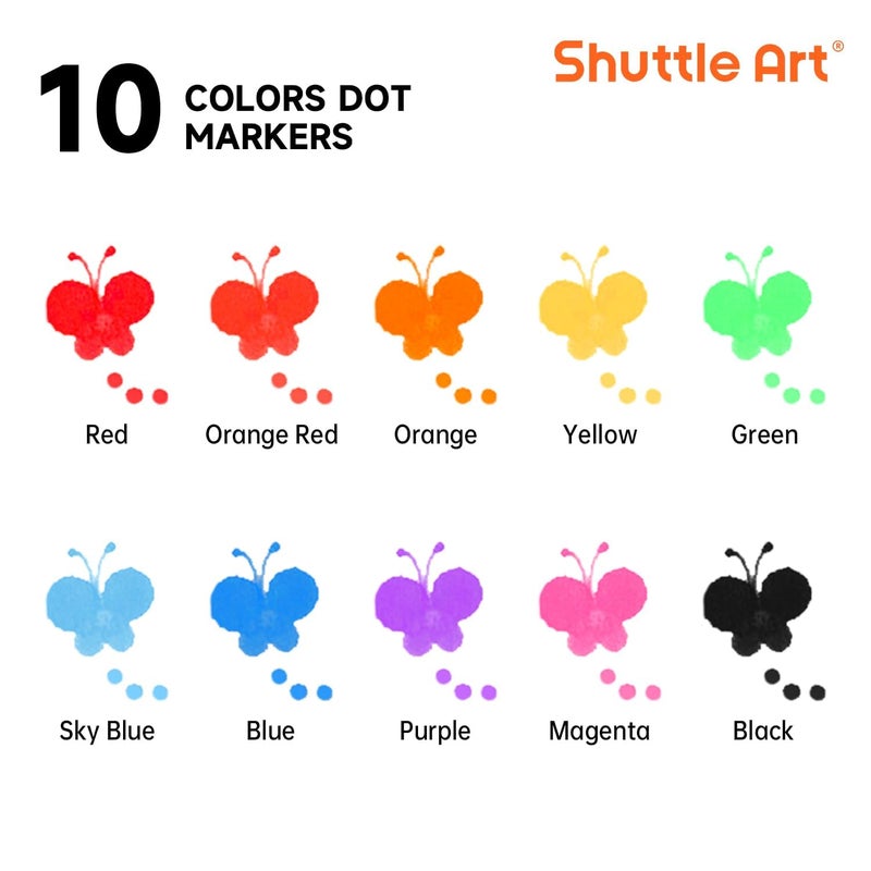 Shuttle Art Dot Markers, 10 Colors Washable Markers for Toddlers,Bingo Daubers Supplies Kids Preschool Children, Non Toxic Water-Based - Image 2