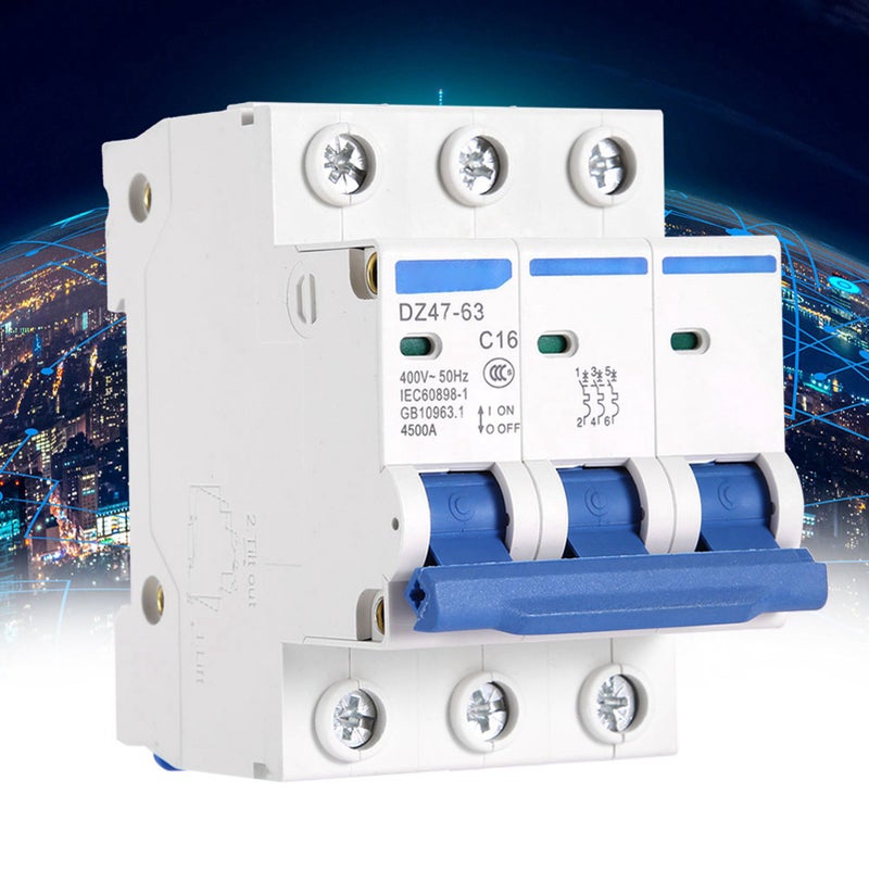 AC 400V 6/10/16/20A 3 Pole Miniature Circuit Breaker MCB Safety Breaker DZ47-63 (16A) - Image 1