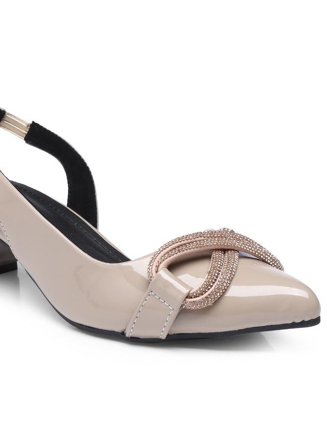GNIST GNIST Embellished Pointed Toe Block Heel Slingback Shoes  - Image 4