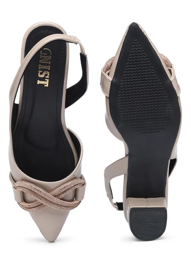 GNIST GNIST Embellished Pointed Toe Block Heel Slingback Shoes