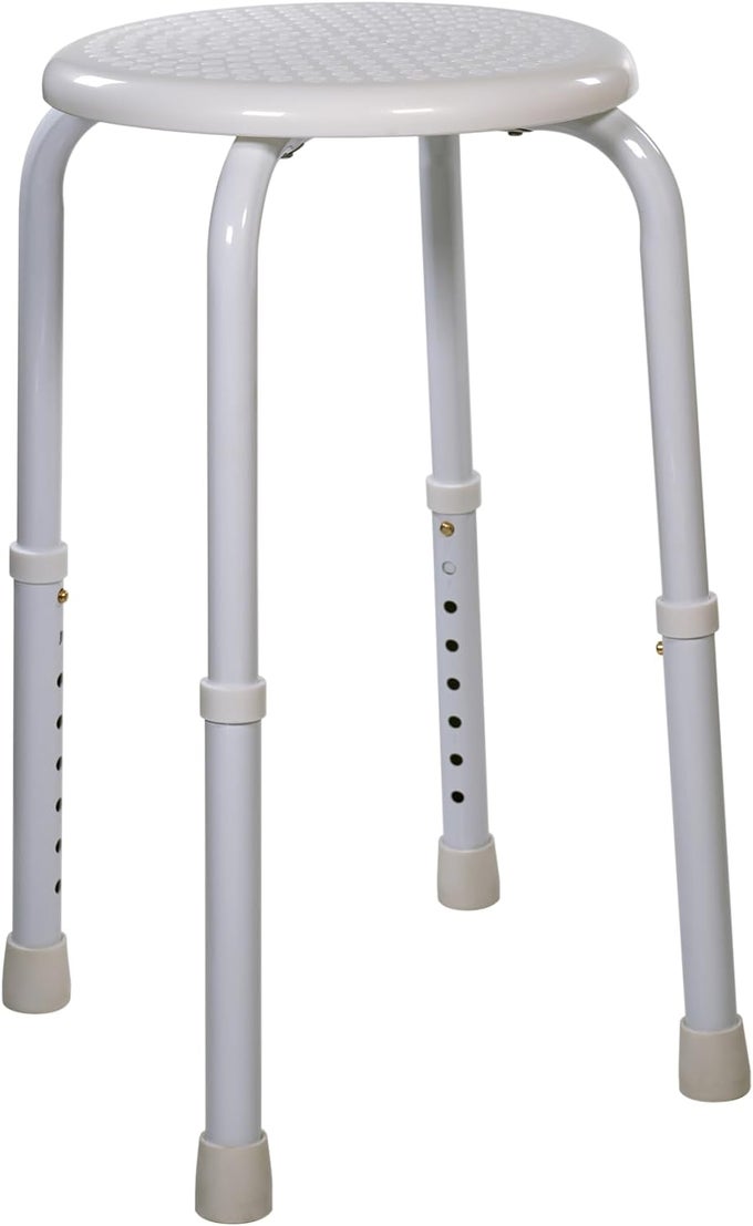 WHITE MULTI PURPOSE ADJUSTABLE STOOL SHOWERINGBATHWATERPROOFBAR STOOLNONSLIP FEETSTURDYCAMPINGKITCHENCHILDREN CHAIRELDERLYDISABLEDALUMINIUM LIGHTWEIGHTNO TOOLS REQUIRED